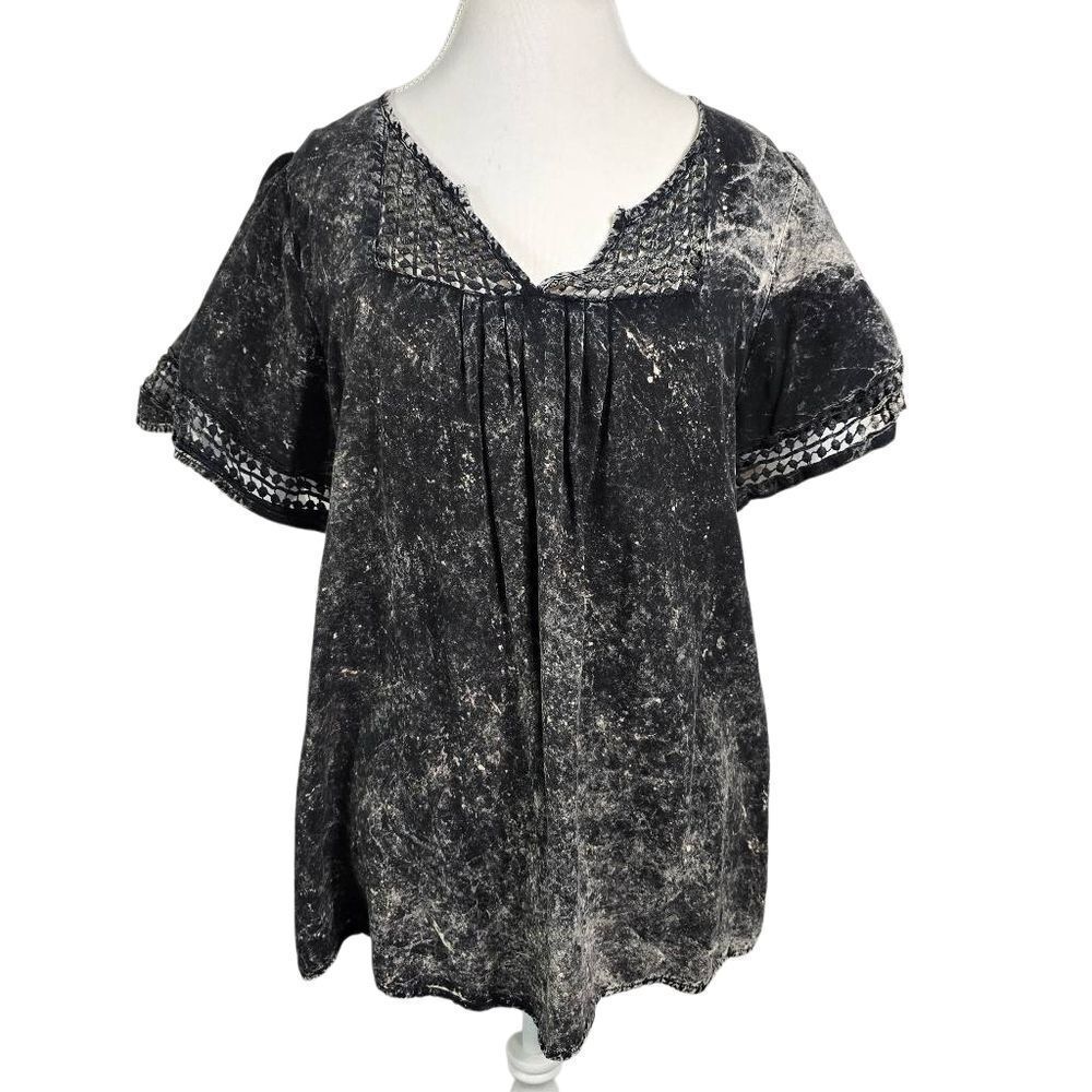 ONE WORLD Boho Black and White  Blouse Size L